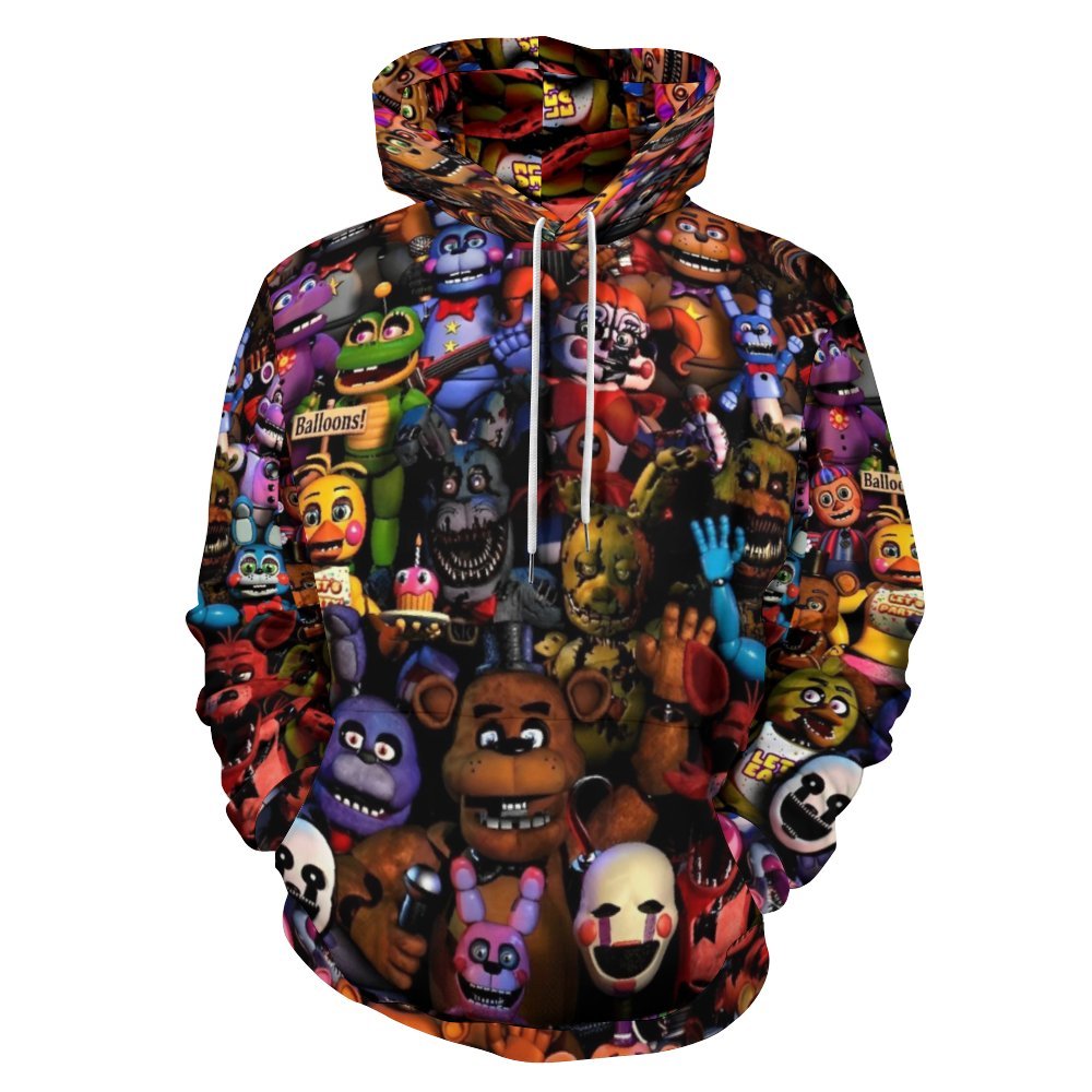 FNAF Five Nights at Freddy's Hoodies for Men Women 3D Print Pullover Novelty Hooded Sweatshirt Hoodies with Big Pockets S